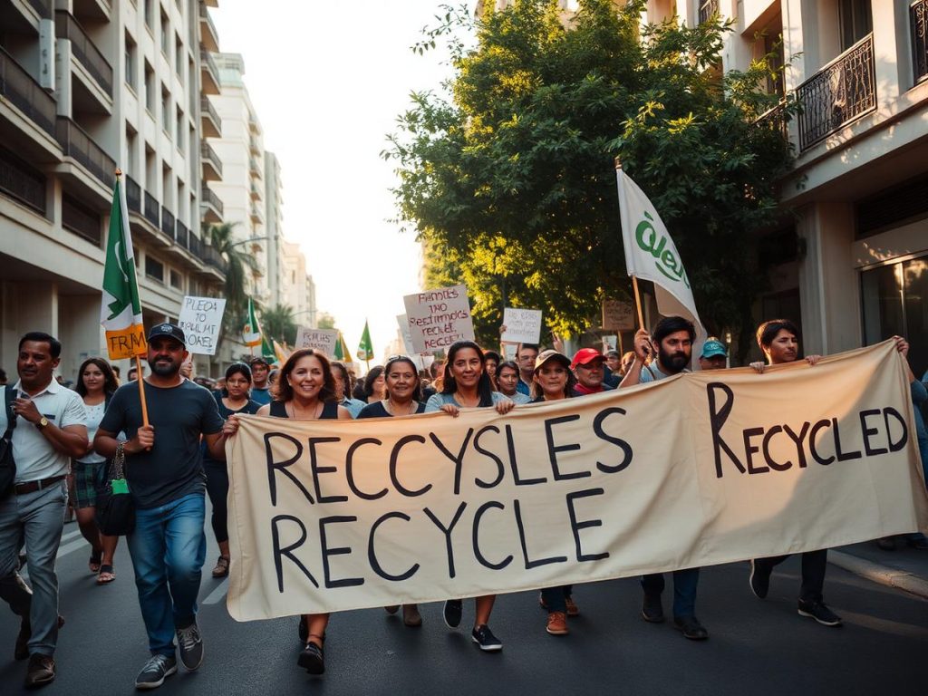 Movilización callejera de recicladores de base con pancartas por el Día Internacional del Reciclador